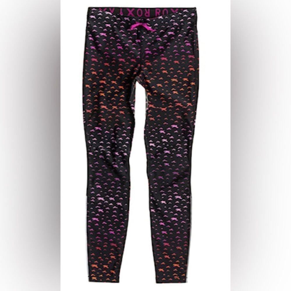 Roxy Relay Pant Black with Pink Purle Ombre Bird Motif Reflective Stripe Xs
